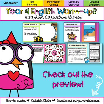 Preview of Editable Year Four English Warm-ups | PowerPoint |Australian Curriculum |