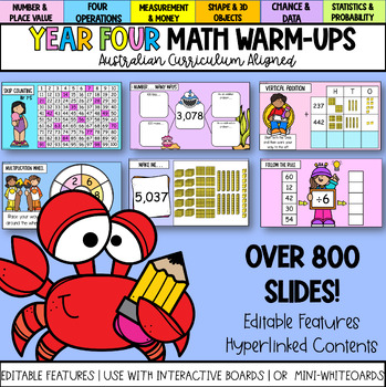Preview of Editable Year Four Math Warm-up PowerPoint | Australian Curriculum Aligned V9 |