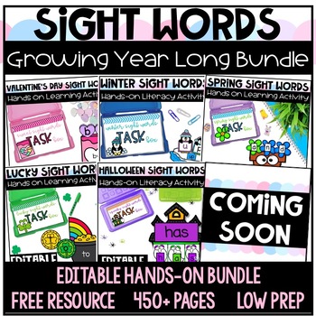 Preview of Editable Year Long Sight Words GROWING Bundle