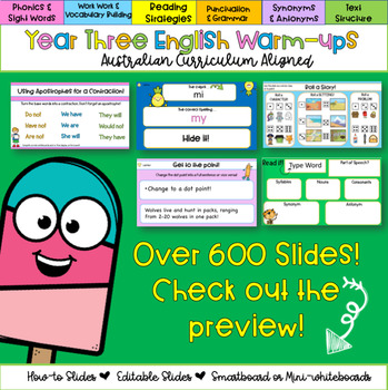 Preview of Editable Year Three English Warm-ups | Australian Curriculum Aligned |