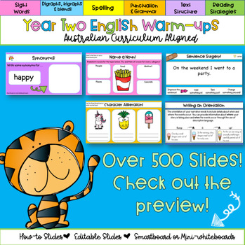 Preview of Editable Year Two English Warm-ups PowerPoint | Australian Curriculum |