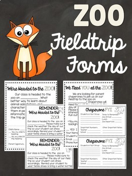 Preview of Editable Zoo Field Trip Forms Permission Slips, Chaperone Letters, Student Pages