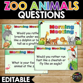 Editable Zoo Themed Morning Meeting | Question of the Day | Zoo Animals