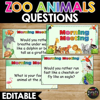 Preview of Editable Zoo Themed Morning Meeting | Question of the Day | Zoo Animals