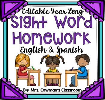 Preview of Editable and Bilingual Sight Word Homework! Whole Year!!