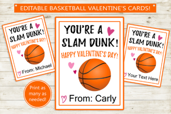 Preview of Editable and Printable Basketball Valentine's Day Cards - From teachers or kids