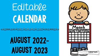 Preview of Editable and Printable Blank Schoolyear Calendar 2022-2023