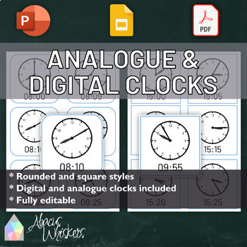 Preview of Editable and Printable Digital & Analogue Clocks | Google Slides | PDF | PPT