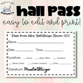 Editable and Printable Hall Passes