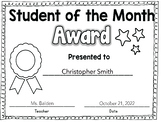 Editable and Printable Student of the Month Certificate / Award