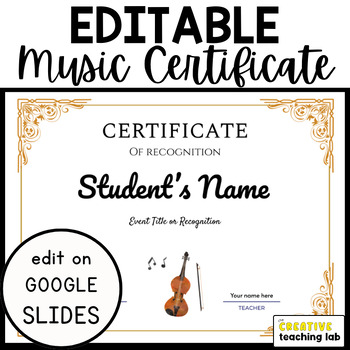Preview of Editable and Printable Violin Music Recital Certificate Awards Template