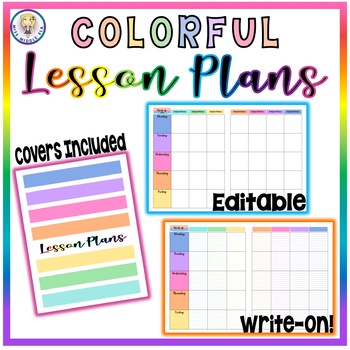 Preview of Editable and Write-On Weekly Lesson Plans Template Sets - Colorful