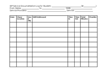 Preview of IEP Service Documentation Log (Editable and fillable resource)