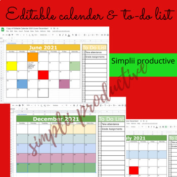 Preview of Editable calendar and to do list free resource