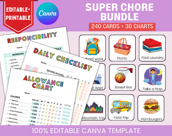 Preview of Editable chore chart for multiple Kids daily checklist canva, Daily Routine Card