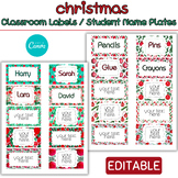 Editable christmas holiday classroom Labels and Student Na