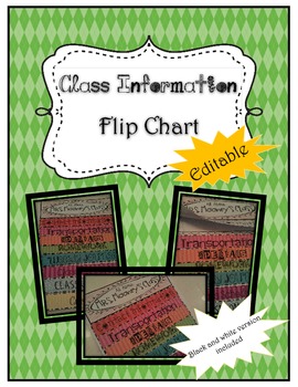 Preview of Editable classroom information flip chart in color