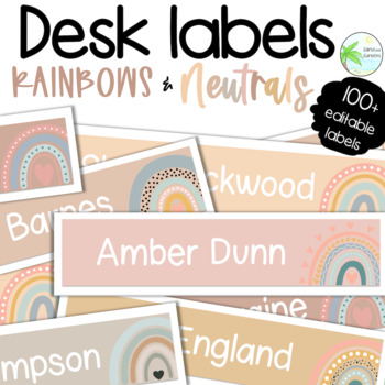 Preview of Editable classroom labels | Rainbows with neutrals | Set 2