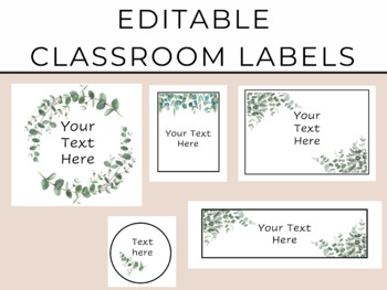 Preview of Editable classroom labels, eucalyptus, natural classroom, farmhouse style
