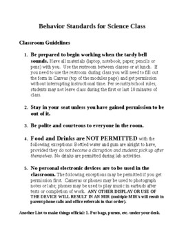 Preview of classroom rules for science class (Editable Resource)