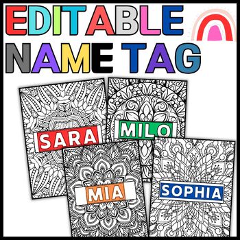 Preview of Editable coloring name tag ,Editable Student Name Tags , Mindfulness Coloring