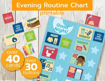 Preview of Editable evening routine chart for kids. Evening routines