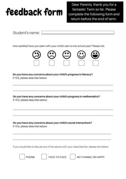 Preview of Editable feedback form for parents - No need to print