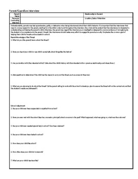 Preview of A threat assessment form; Parent/Guardian Interview(editable &fillable resource)