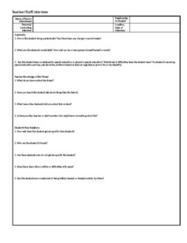 Preview of Teacher / Staff Interview; A threat assessment form (editable&fillable resource)