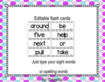 Preview of Editable flash cards template