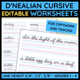 Editable handwriting worksheets in D'Nealian cursive