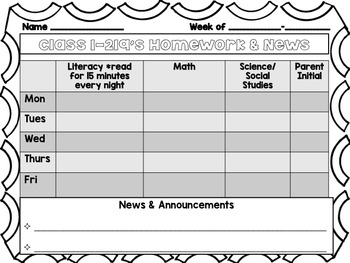 Preview of Editable Homework Template