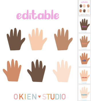 Preview of Editable labels, Editable Names, hands diversity inclusive clipart, label pdf