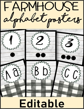Preview of Editable modern farmhouse alphabet and numbers posters | back to school