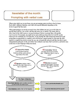 Preview of Editable monthly newsletter / Prompting with verbal cues