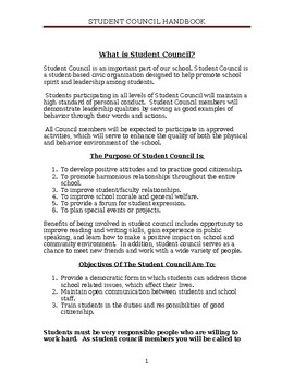 Preview of Editable student council handbook template: includes purpose, objectives etc....