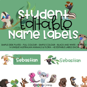 Editable student desk name tag - Australian Animal Theme by Staffroom Gems