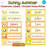 Editable sunny summer classroom Labels and Student Name Plates