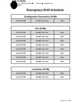 Editable template for Emergency Drill Schedule by Lifelong Education