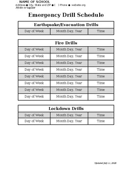 Preview of Emergency Drill Schedule (Editable and Fillable template)