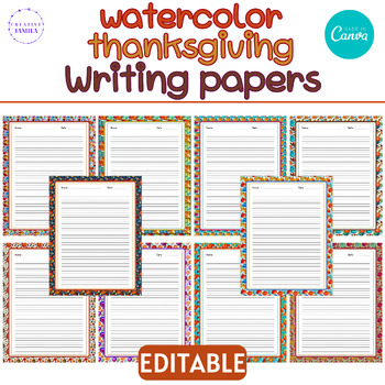 Preview of Editable thanksgiving Writing Papers bundle - thanksgiving lined Writing Paper