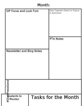 Preview of the principal monthly planner page(Editable and fillable resource)