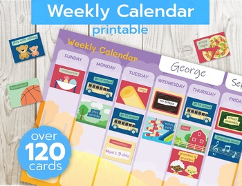 Preview of Editable visual weekly kids calendar + 120 activity cards