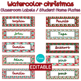 Editable watercolor christmas Classroom Labels and Student