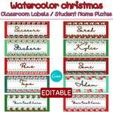 Editable watercolor christmas Classroom Labels and Student