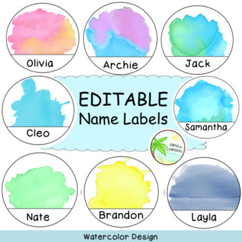 Name labels | Editable | Watercolour theme. by Sand and Sunsets | TPT