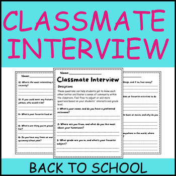 Preview of Editble Back to School Classmate Interview | Beginning of the Year