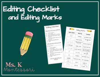 Preview of Editing Checklist- peer editing and editing marks for Writers' Workshop