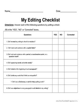 Editing Checklist by Michelle Herman | TPT