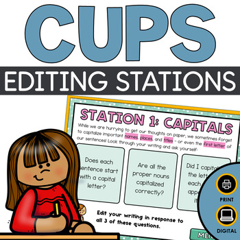 Preview of Cups Checklist Stations Activity - Edit Capitals, Usage, Punctuation, + Spelling